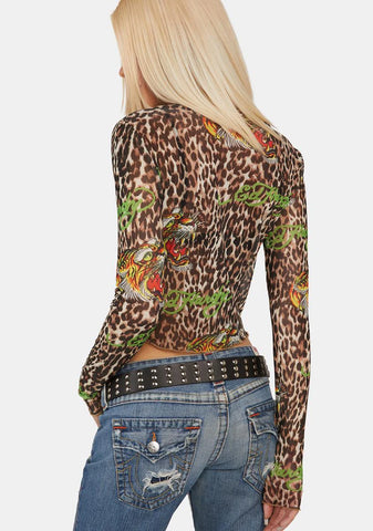 Tiger Leopard L/S Power Mesh Top