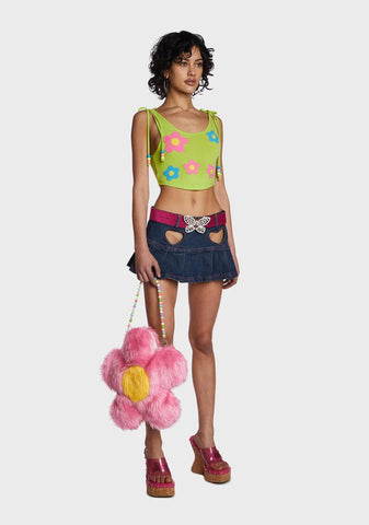 Green Flower Crop Top