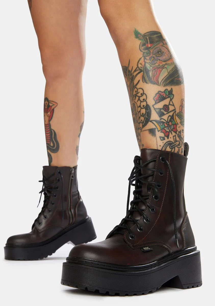 Tomboy Dark Red Leather Combat Boots