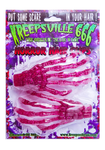 Skeleton Bone Hands Hair Slides - Pink
