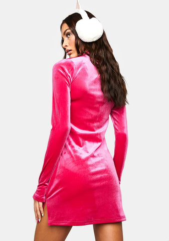 Magenta Rave Bunny Velvet Cut-Out Dress