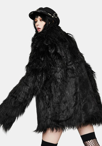 Dark Faux Fur Punk Long Coat