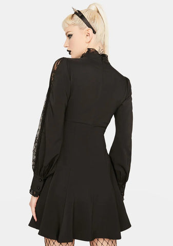 Ribbon Neck Tie Long Sleeve Mini Dress