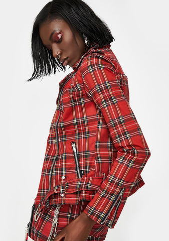 Red Plaid Wild Child Moto Jacket