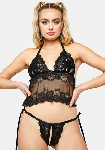 Noir Talk In Riddles Lingerie Set