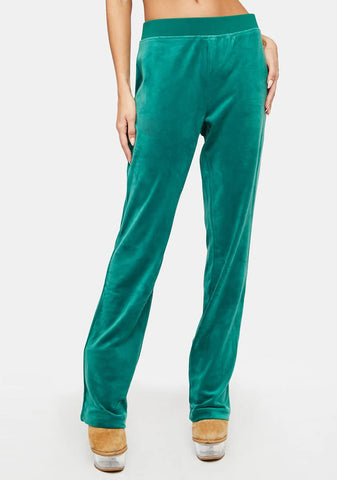 Jade Green Luxe Velour Rhinestone Logo Sweatpants