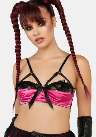 x Bettie Page Inga Pink Ruffle Balconette Bra