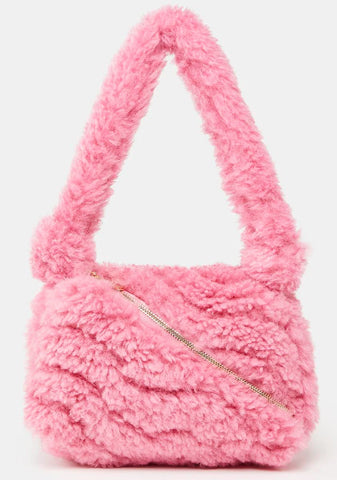 Pink Isabel Fluffy Zipped Shoulder Bag
