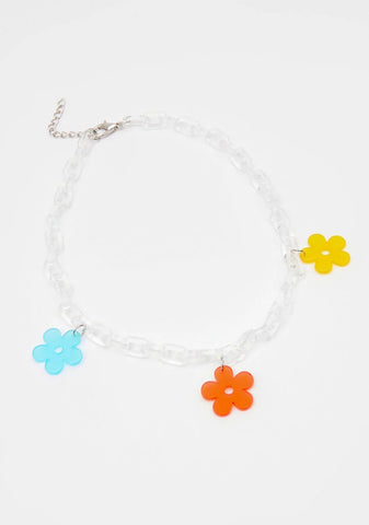 Retro Bloom Clear Chain Necklace