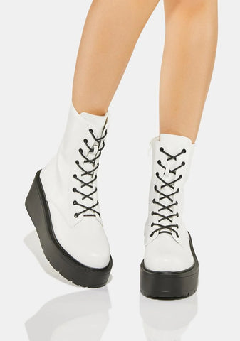 White Talos Platform Combat Boots