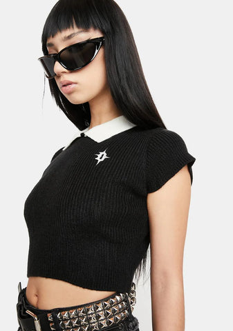 Atmosphere Collared Rib Knit Crop Tee