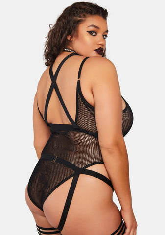 Plus Acting Out Sheer Bodysuit & Harness Set