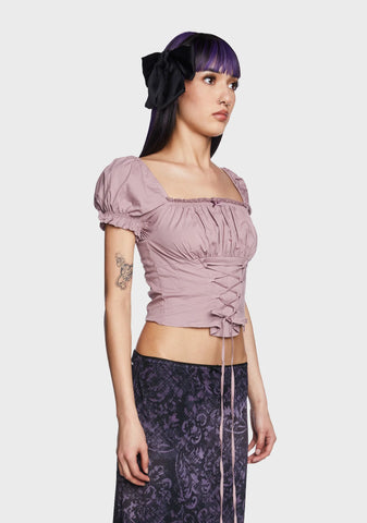 Aurora Milkmaid Lace Up Top - Mauve