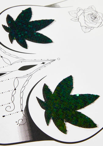 Green Sequin Weed Leaf Pasties & Thong Set