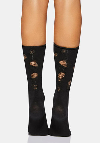 Atmosphere Black Distressed Crew Socks