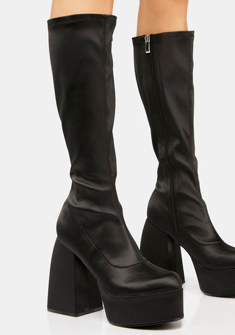 Satin Raised By Retro Knee High Boots