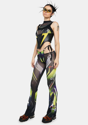 Yellow Racing Mesh Thong Pants