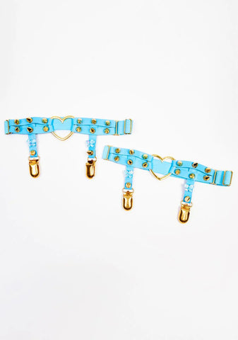 Aqua Love Me Harder Spiked Garters
