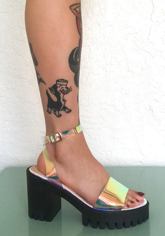 Iridescent Nixie Platform Sandals