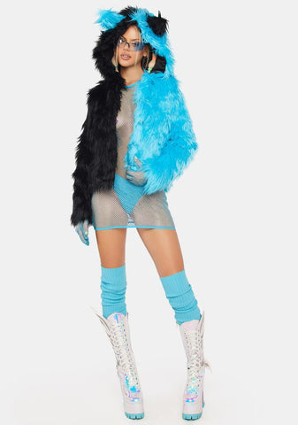 Aqua Balancing Act Faux Fur Jacket
