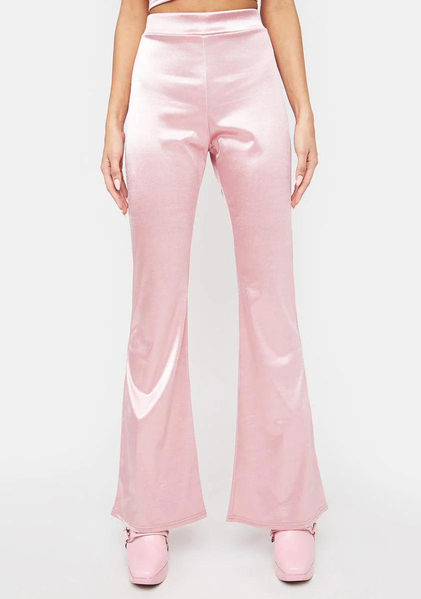 Stretch Satin Flare Pants