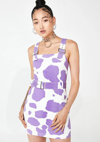 Lilac Cow Print Denim Mini Dress