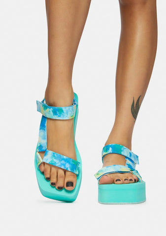 Aqua Tie Dye Gonna Getcha Platform Sandals