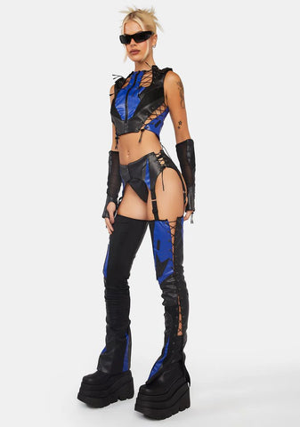 Blue Moto Suspender Chaps