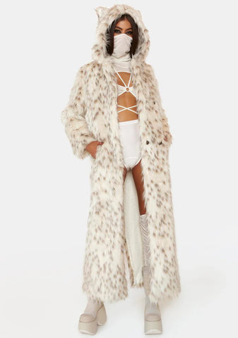 Baby Snow Leopard Classic Long Faux Fur Coat