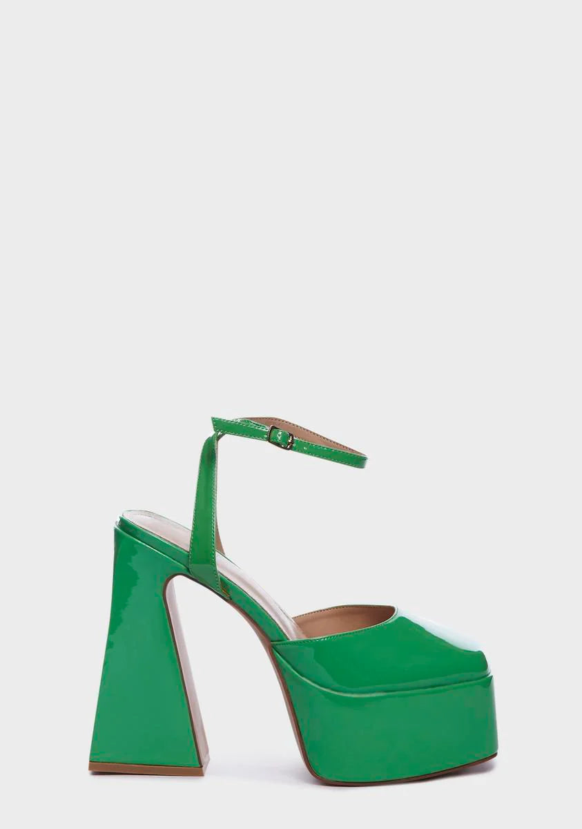 Dark Green Adley Platform Block Heels