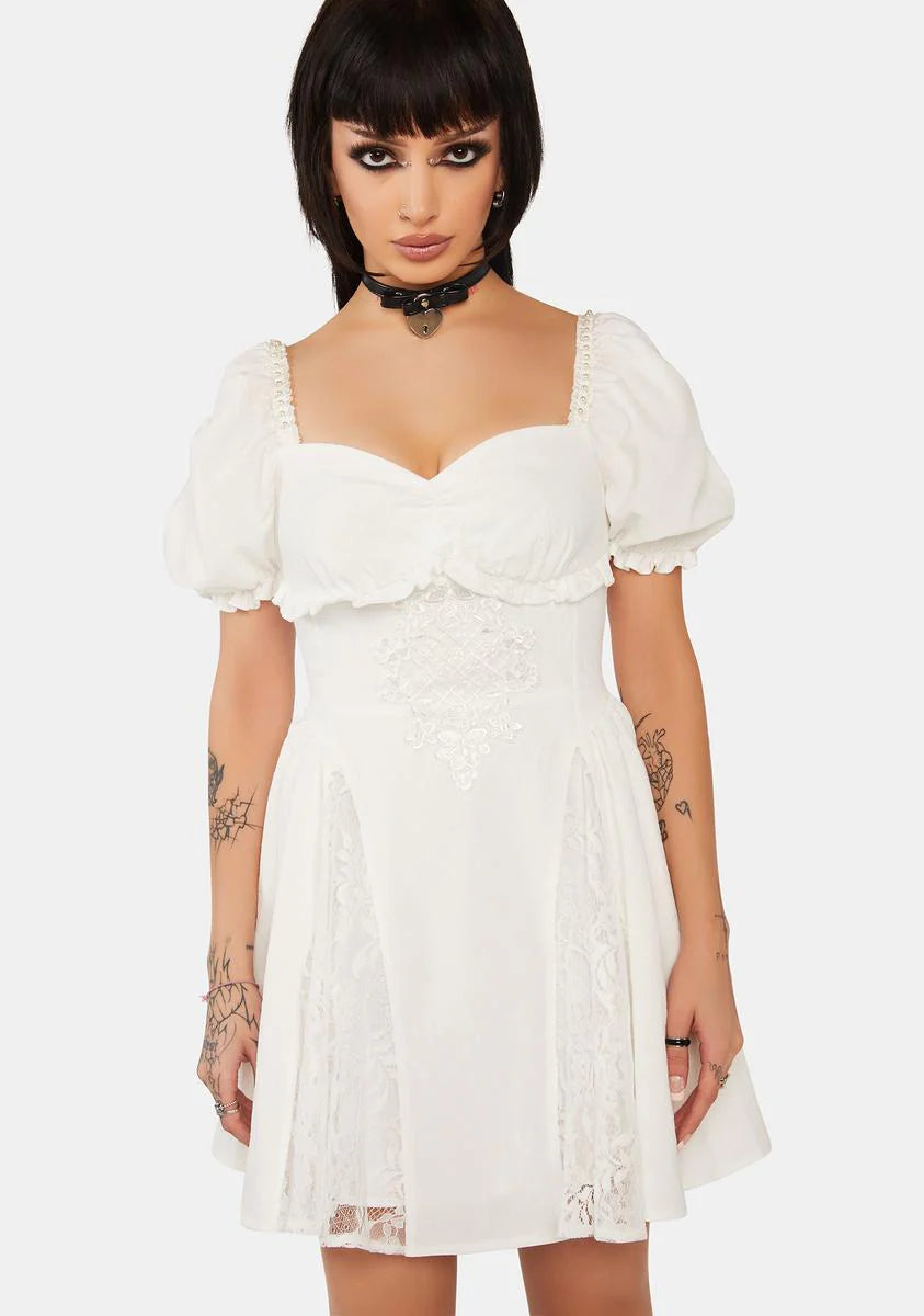 White Angel Embroidered Puff Sleeve Dress