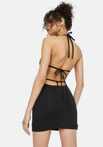 Leveled Up Slinky Halter Mini Dress