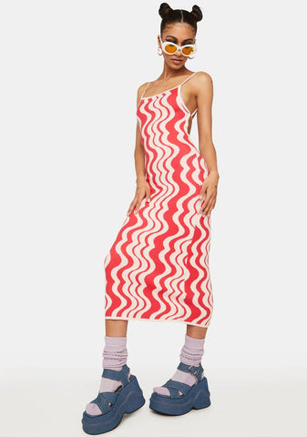 Wavy Print Midi Dress