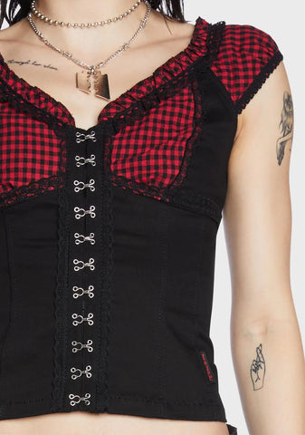 Black And Red Bo Peep Cap Sleeve Corset