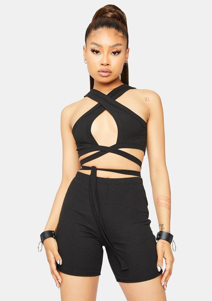 Wicked Young Hearts Wrap Top And Shorts Set