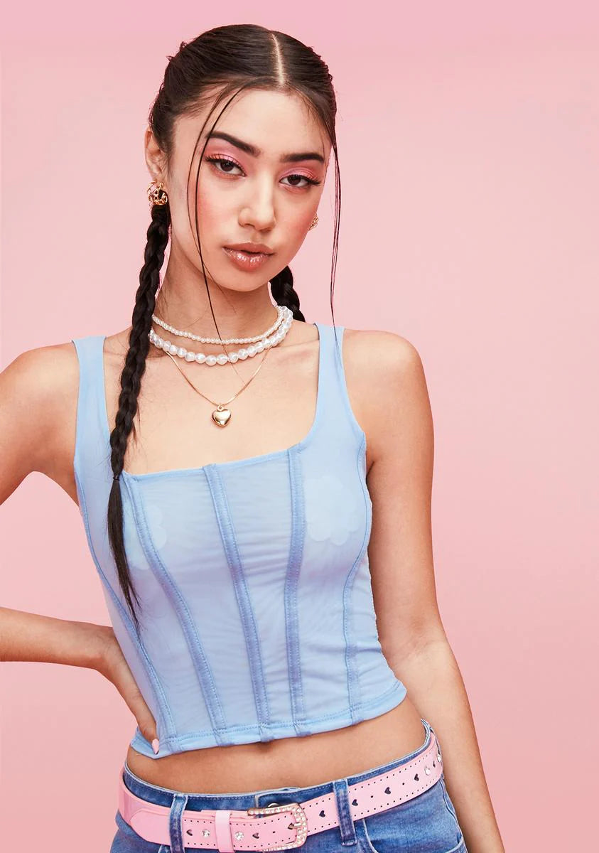 Sky Get Lucky Mesh Corset Top