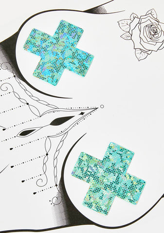 Seafoam Shattered Glass Glitter Cross Pasties