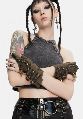 Brown Steampunk Buckle Gloves