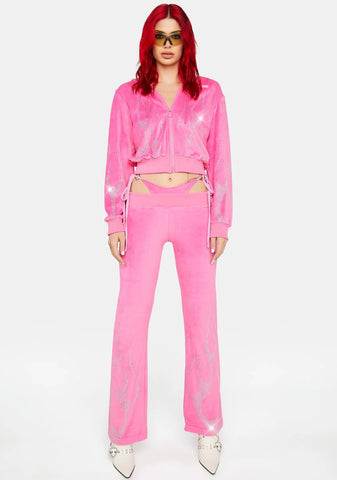 Pink Flame Velour Thong Pants