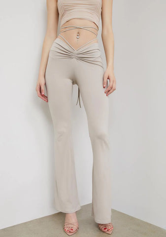 Oatmeal Call Me Pretty Waist Tie Flares