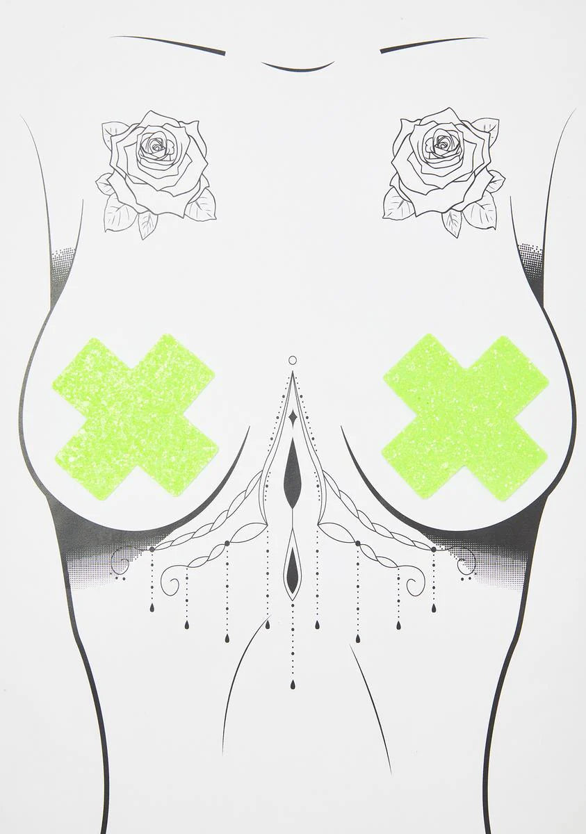 Lemon Lime UV Super Sparkle Cross Pasties