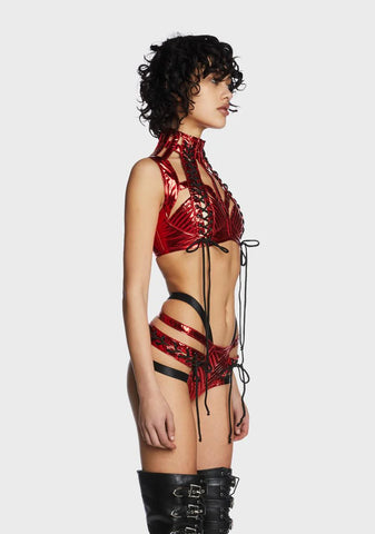 Rude Awakening Harness Bra Top - Red