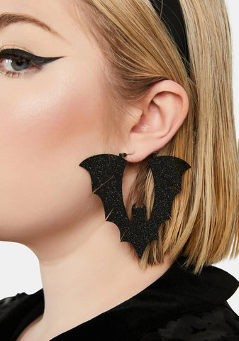 Black Glitter Halloween Bat Earrings