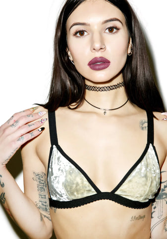 Velvet Triangle Bralette Bikini Top - Light Brown