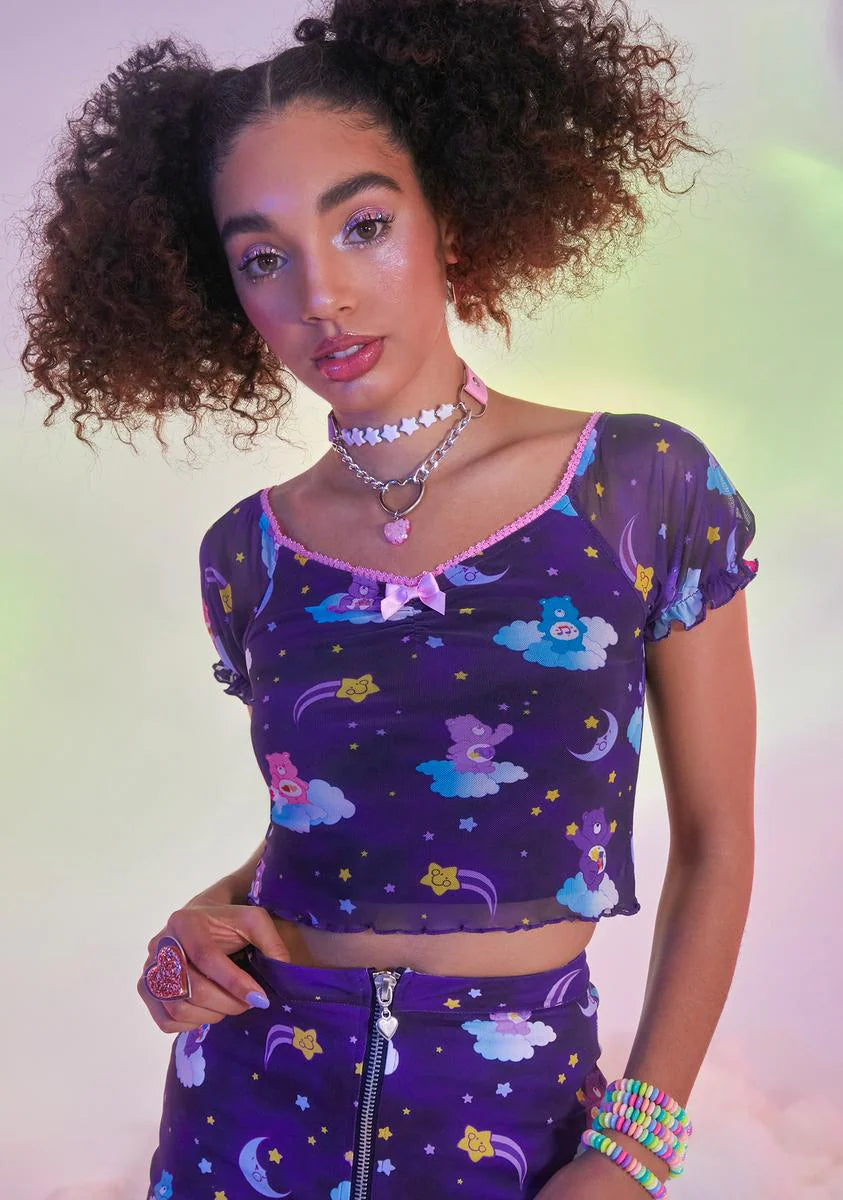 Cloud Covers Mesh Puff Sleeve Crop Top