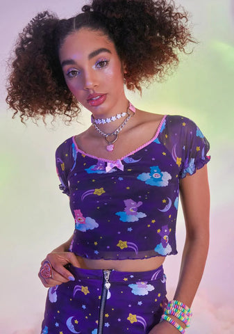 Cloud Covers Mesh Puff Sleeve Crop Top