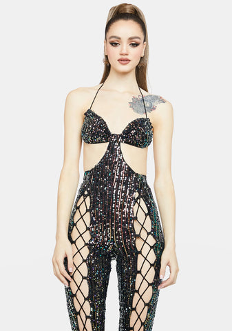 Midnight Shoot Your Shot Sequin Jumpsuit