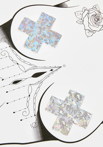 White Shattered Glass Disco Ball Glitter Cross Pasties