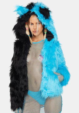 Aqua Balancing Act Faux Fur Jacket