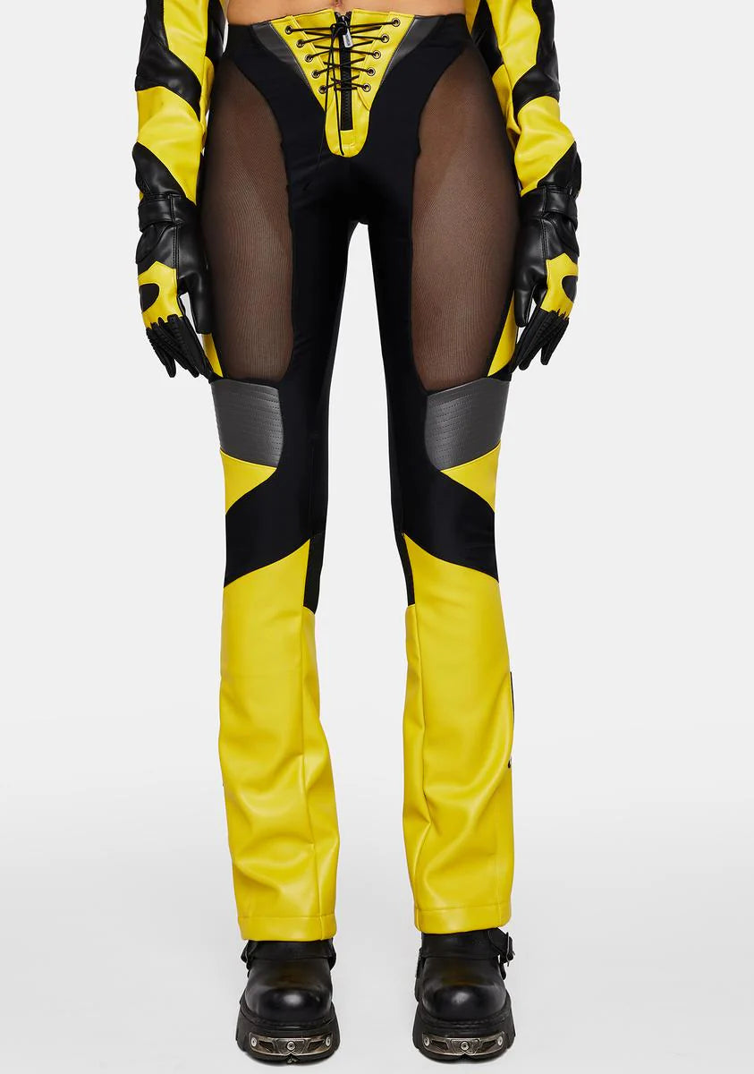 Yellow Moto Mesh Pants
